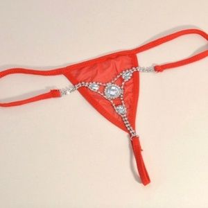 RED Rhinestone Satin Bejewelled G-String. Micro Bikini  bottom
